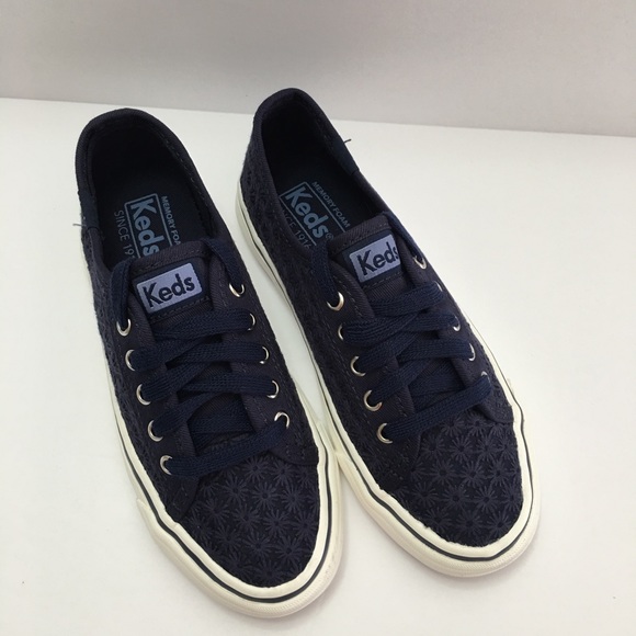 Keds Girls Double Up Navy Eyelet Sneaker - Picture 2 of 7